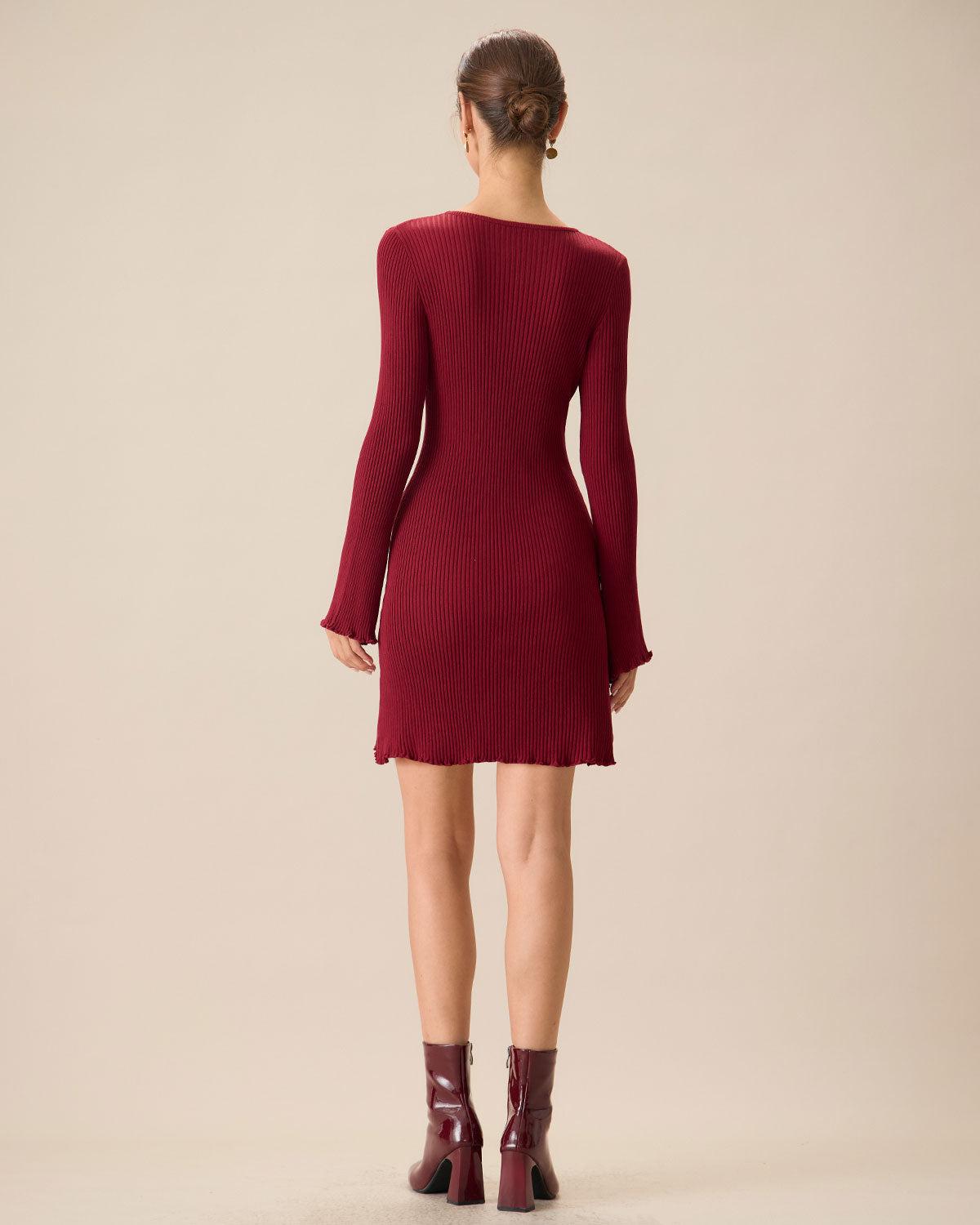 Women's Red Bell Sleeve Bodycon Sweater Dress Female Product Image