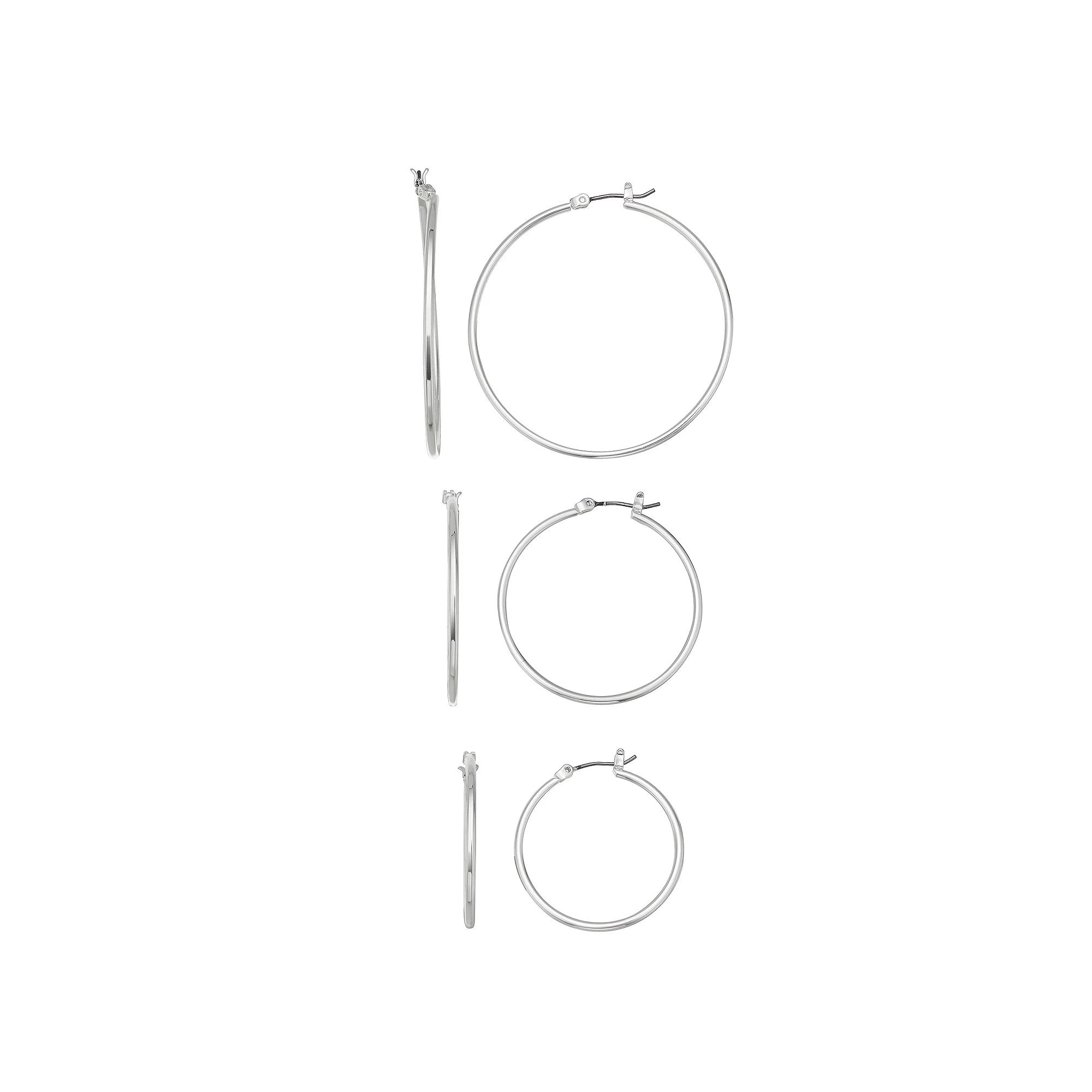 Nine West Silver Tone Hoop Earring Trio Set, Women's Product Image