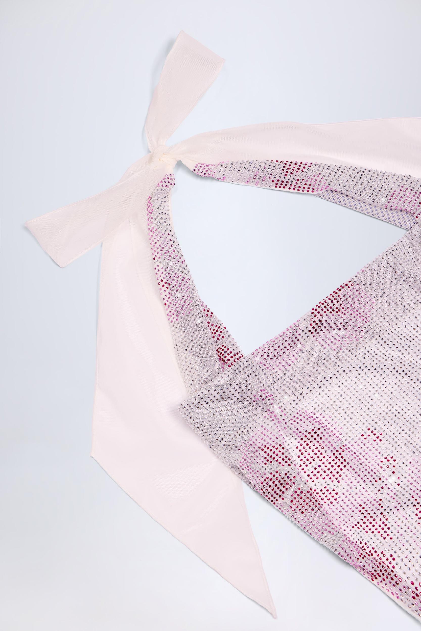 Embellished Cowl-Neck Maxi Dress in Pink White Hotfix Product Image