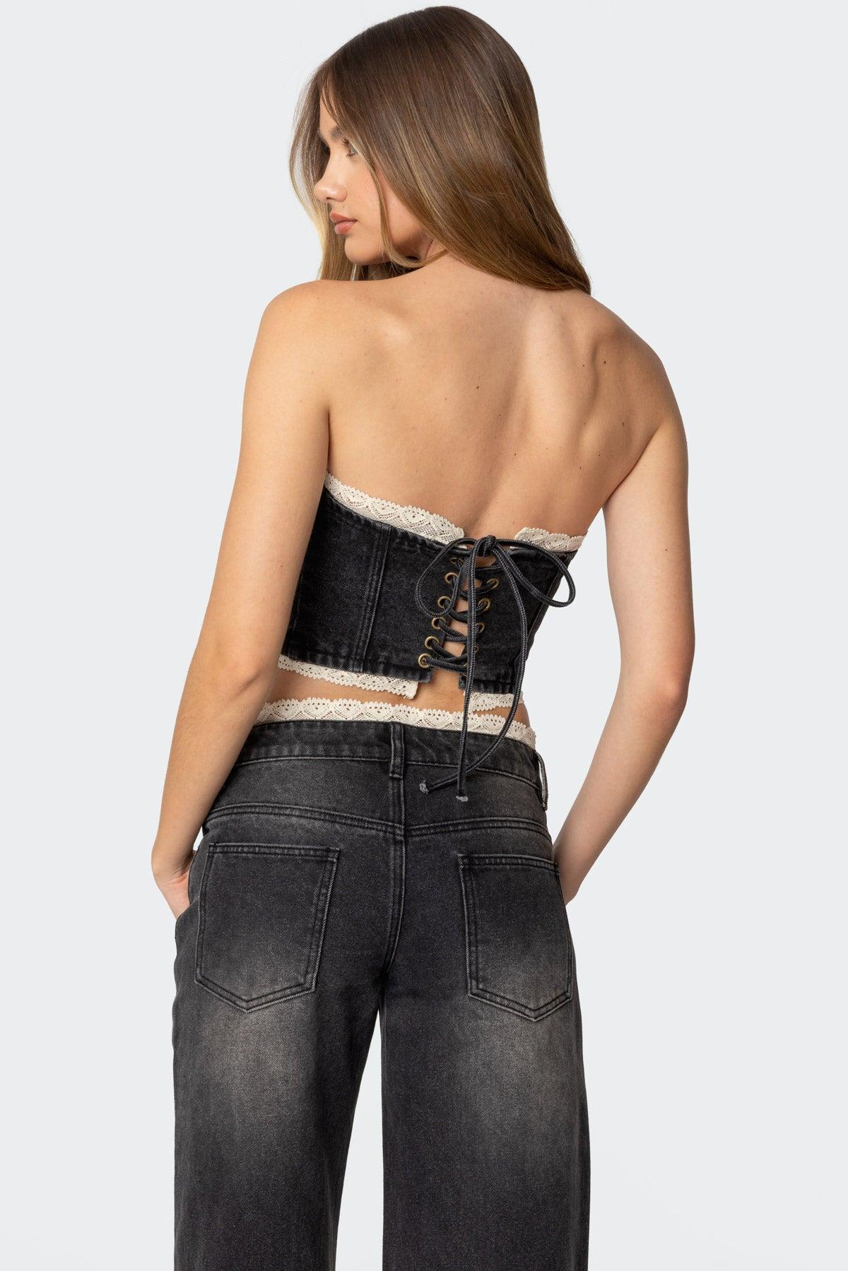 Karlie Lace Trim Denim Tube Top Product Image