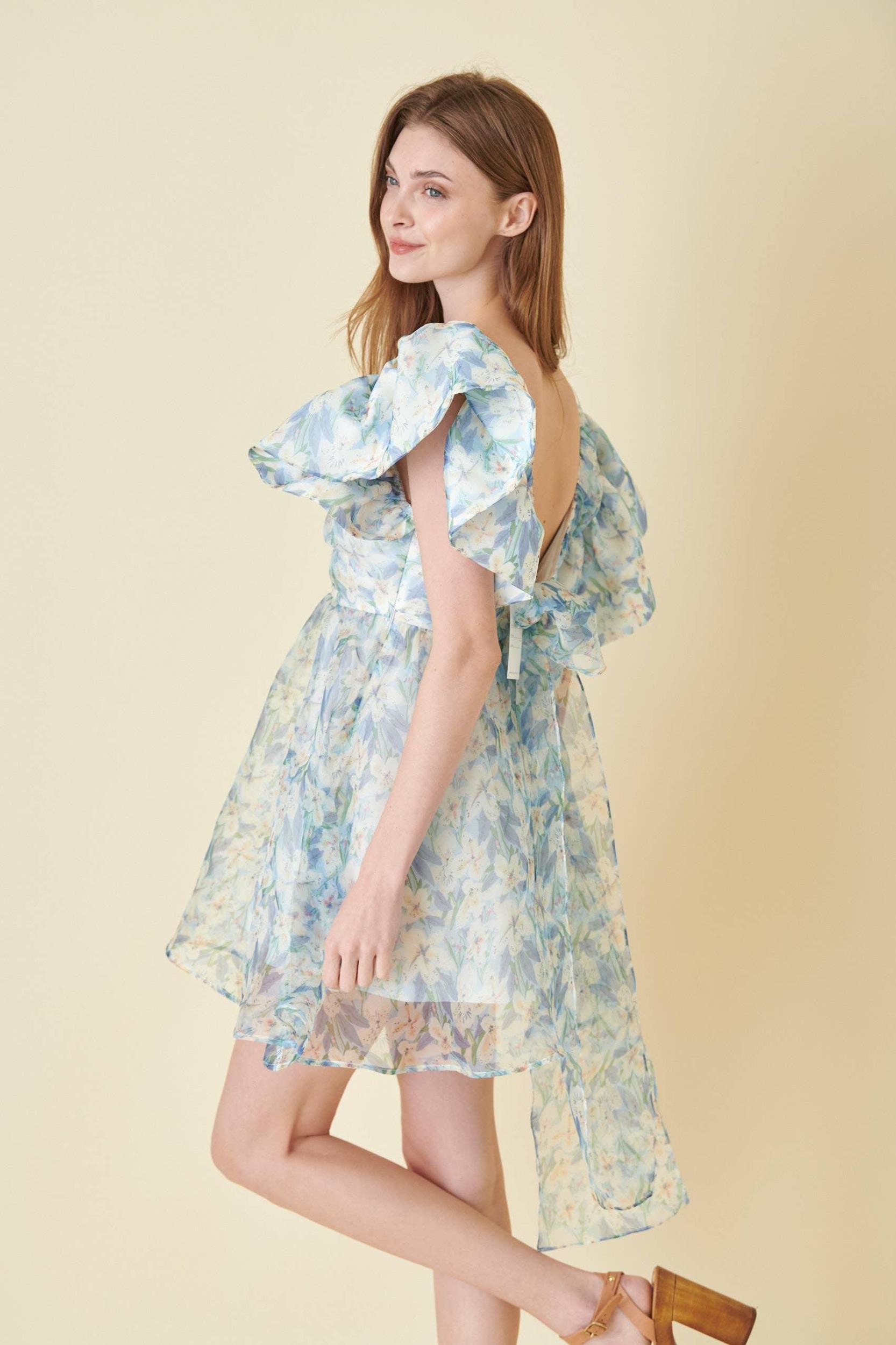 Watercolor Organza Bow Tie Mini Dress Product Image