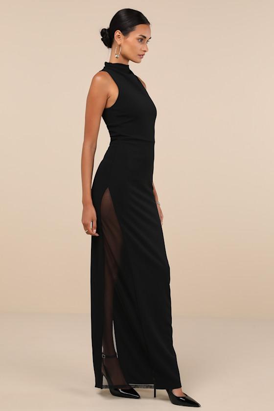 Alluring Influence Black Mock Neck Sleeveless Maxi Dress Product Image