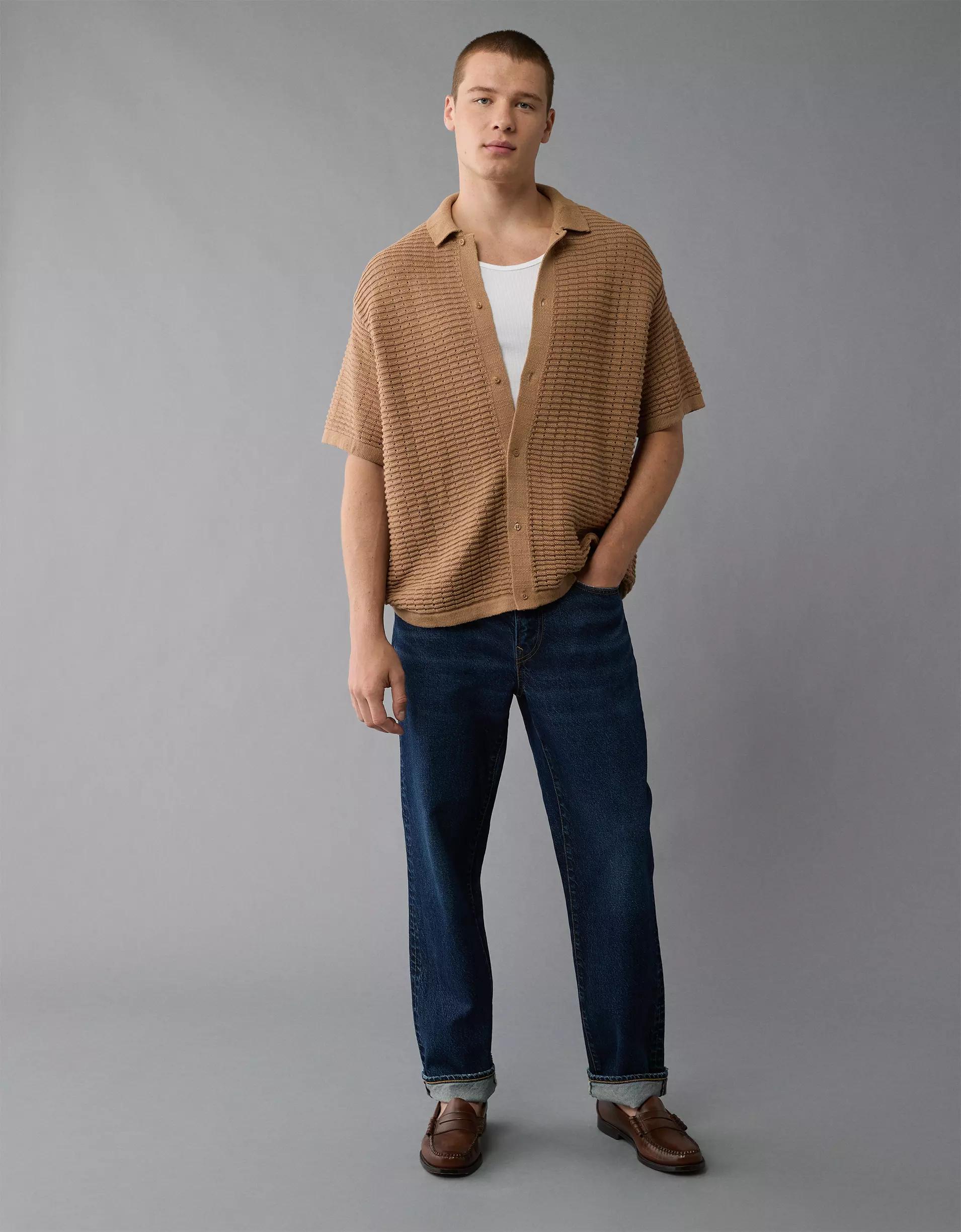 AE Weekend Textured Button-Up Sweater Polo Shirt Product Image