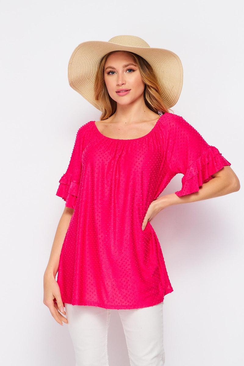 Swiss-Dot Top Ruffle-Sleeve Product Image