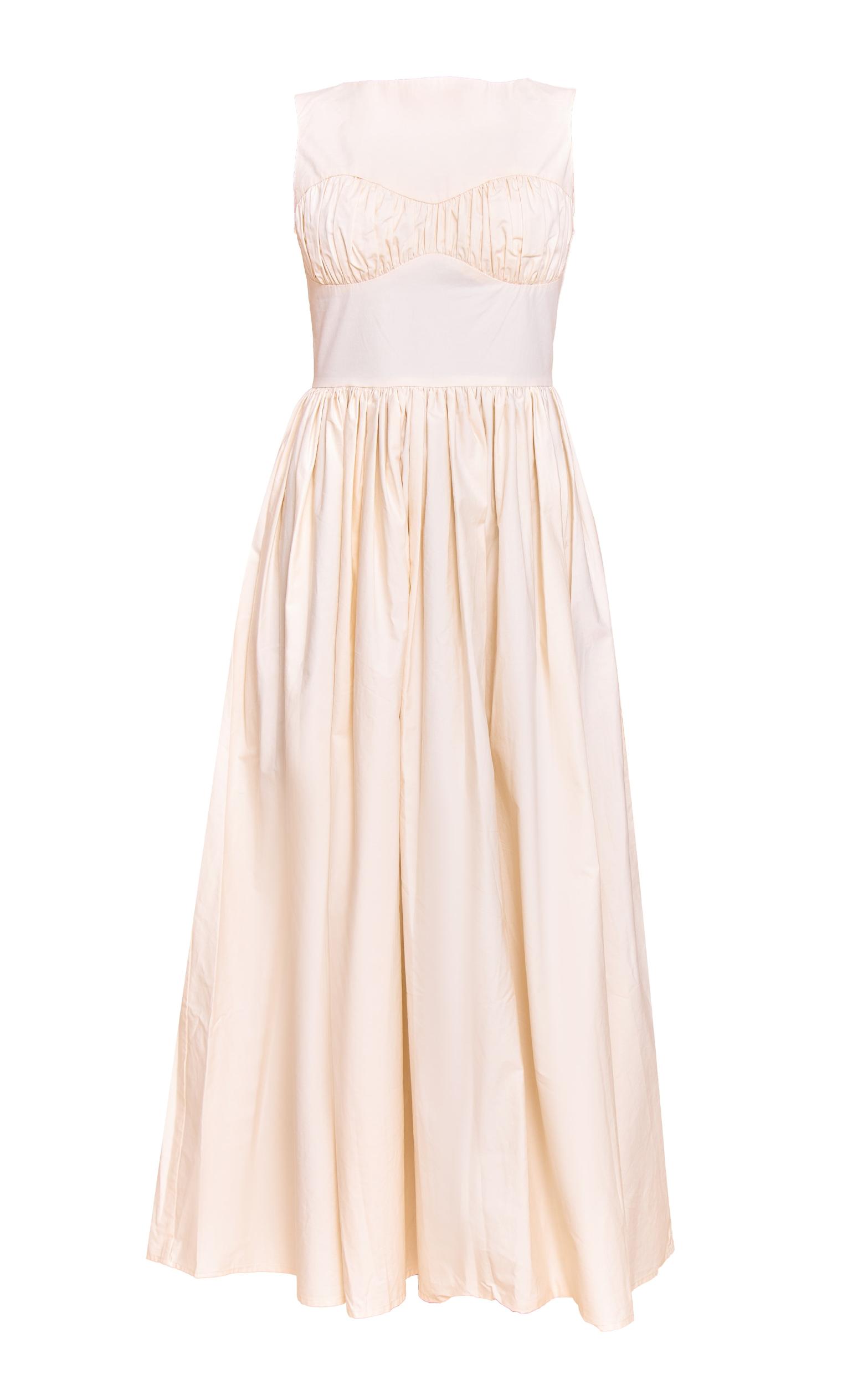 Cream Cotton Poplin Ruched Bust Midaxi Dress Product Image