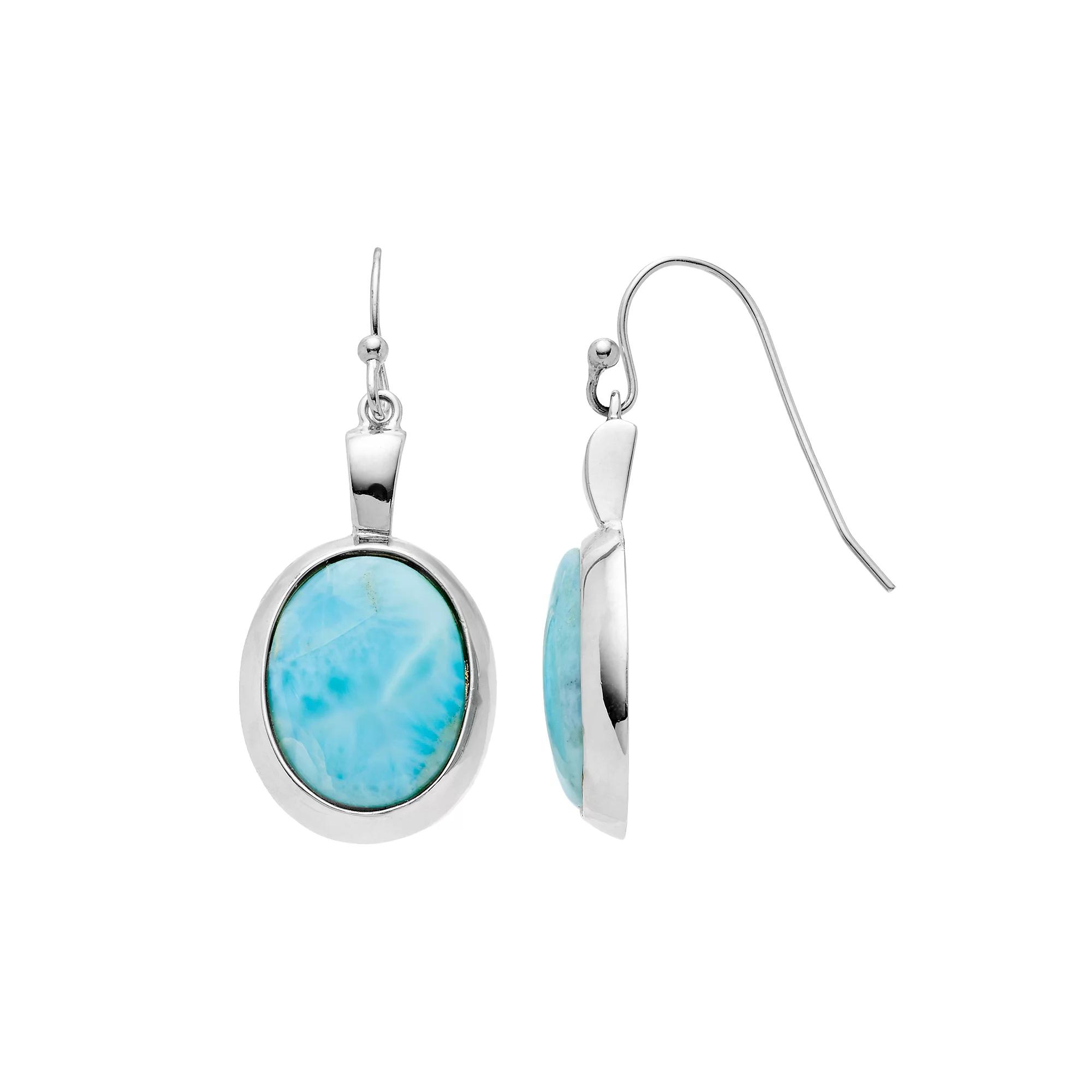 Sterling Silver Larimar Oval Drop Earrings, Women's, Blue Product Image