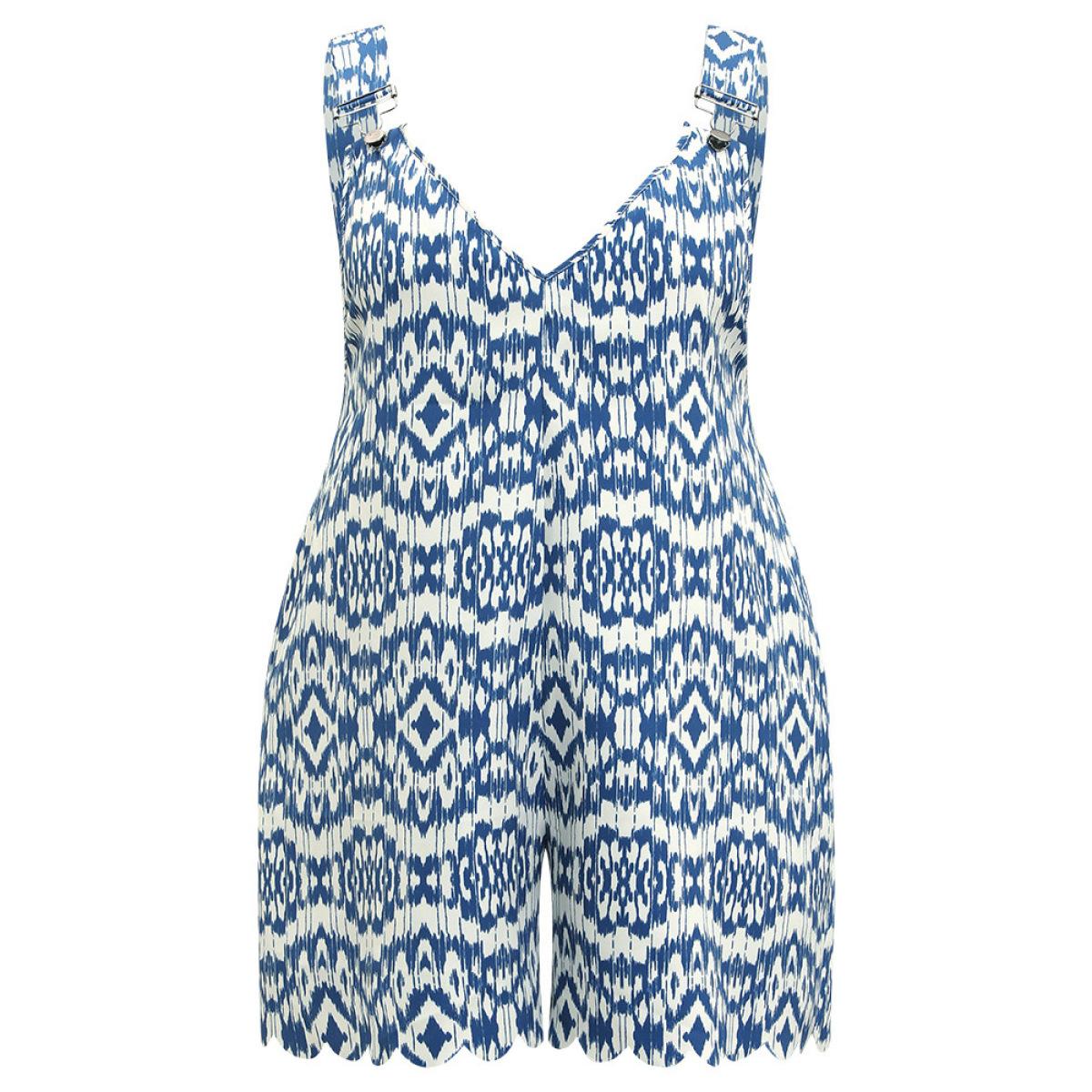 Plus Size Blue Bandana Print Pocket Overall Cami Jumpsuit Women Casual Sleeveless Spaghetti Strap Dailywear Loose Jumpsuits BloomChic 14-16/1X Product Image