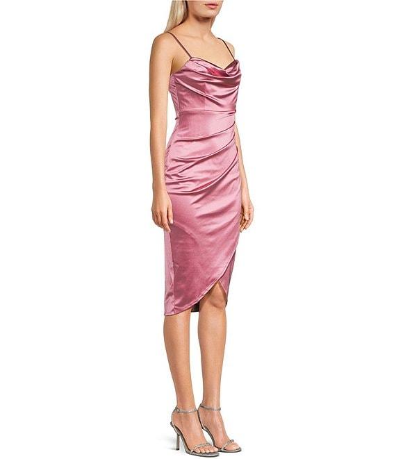 Honey and Rosie Drape Neck Side Pleat Envelope Hem Midi Dress Product Image