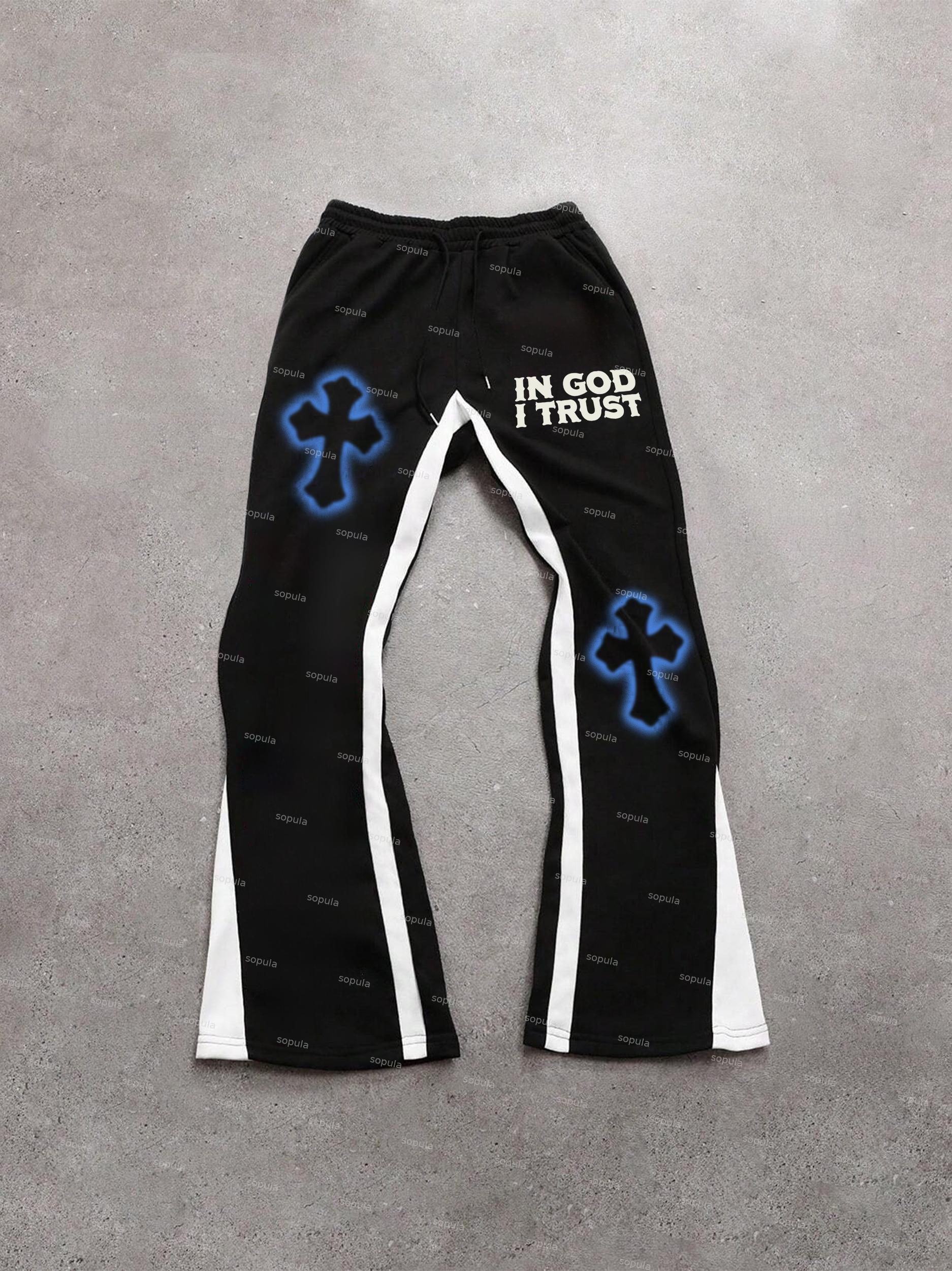 Vintage Jesus Print Graphic Flared Sweatpants Product Image