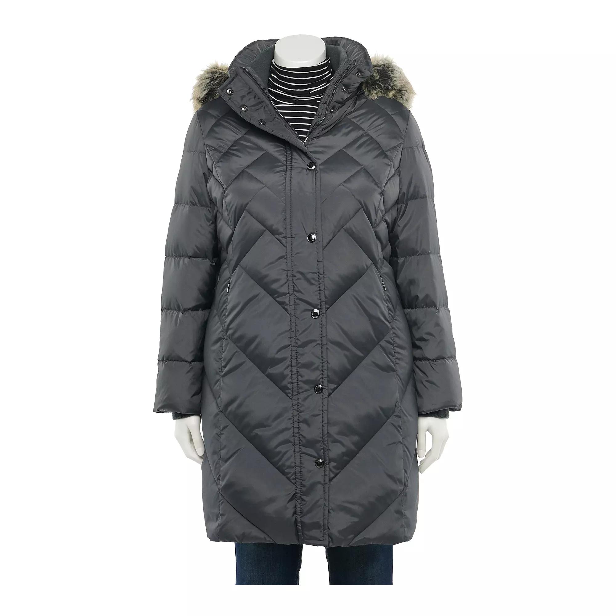 Plus Size TOWER by London Fog Faux-Fur Hood Down Puffer Coat, Women's, Size: 2XL, Grey Product Image