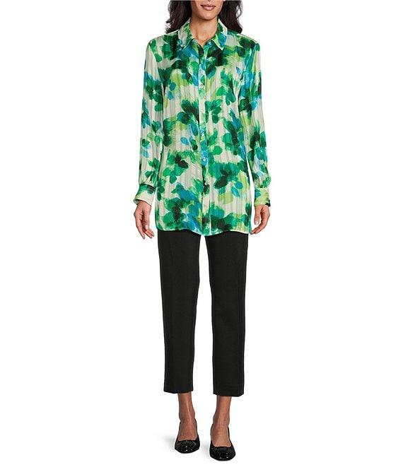 Investments Woven Multi Layered Petals Long Sleeve Point Collar Button Front Top Product Image