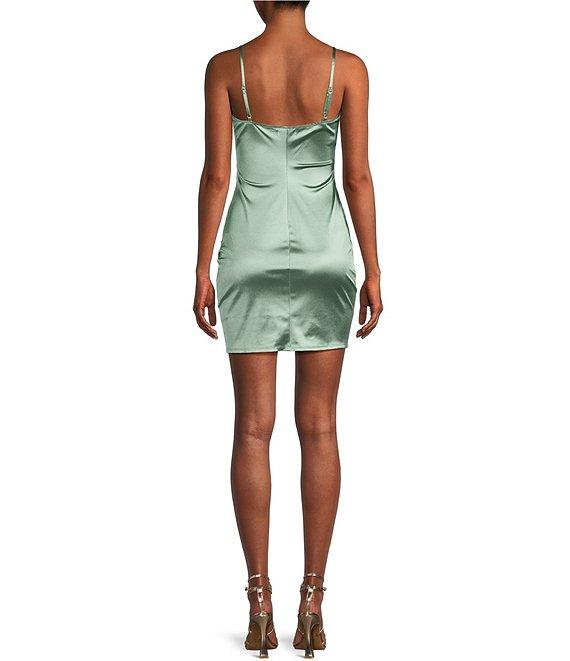 Honey and Rosie Square Neck Faux Wrap Satin Dress Product Image