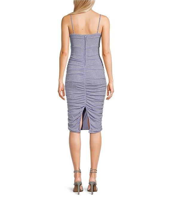 Midnight Doll Pattern Glitter Knit V-Neck Shirred Midi Dress Product Image