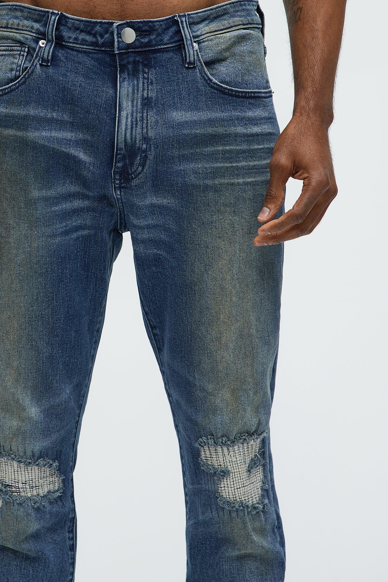 Faded In And Out Repaired Skinny Jeans - Dark Wash Product Image