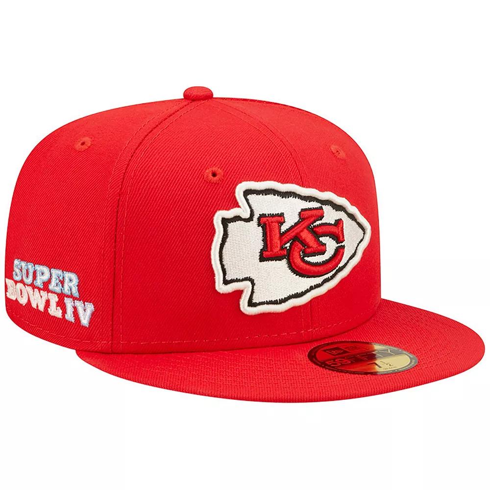Men's New Era Red Kansas City Chiefs Super Bowl IV Pop Sweat 59FIFTY Fitted Hat,  Product Image