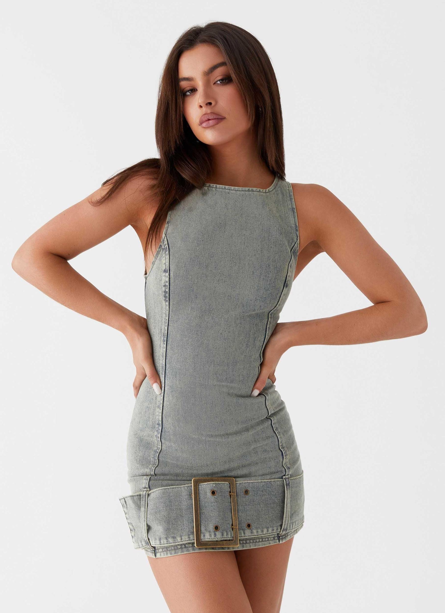 Dark Matter Mini Dress - Washed Denim Product Image