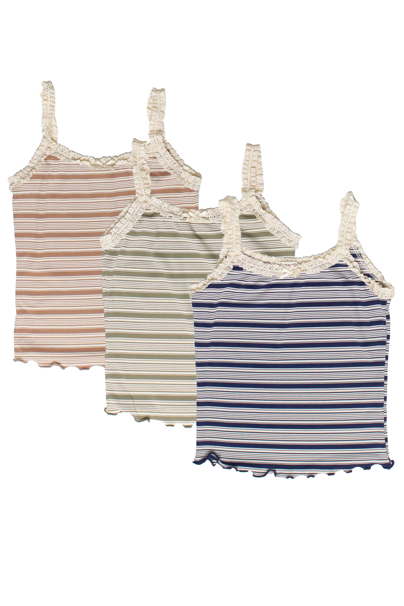 Striped Ribbed Lace Trim Tank Top Product Image