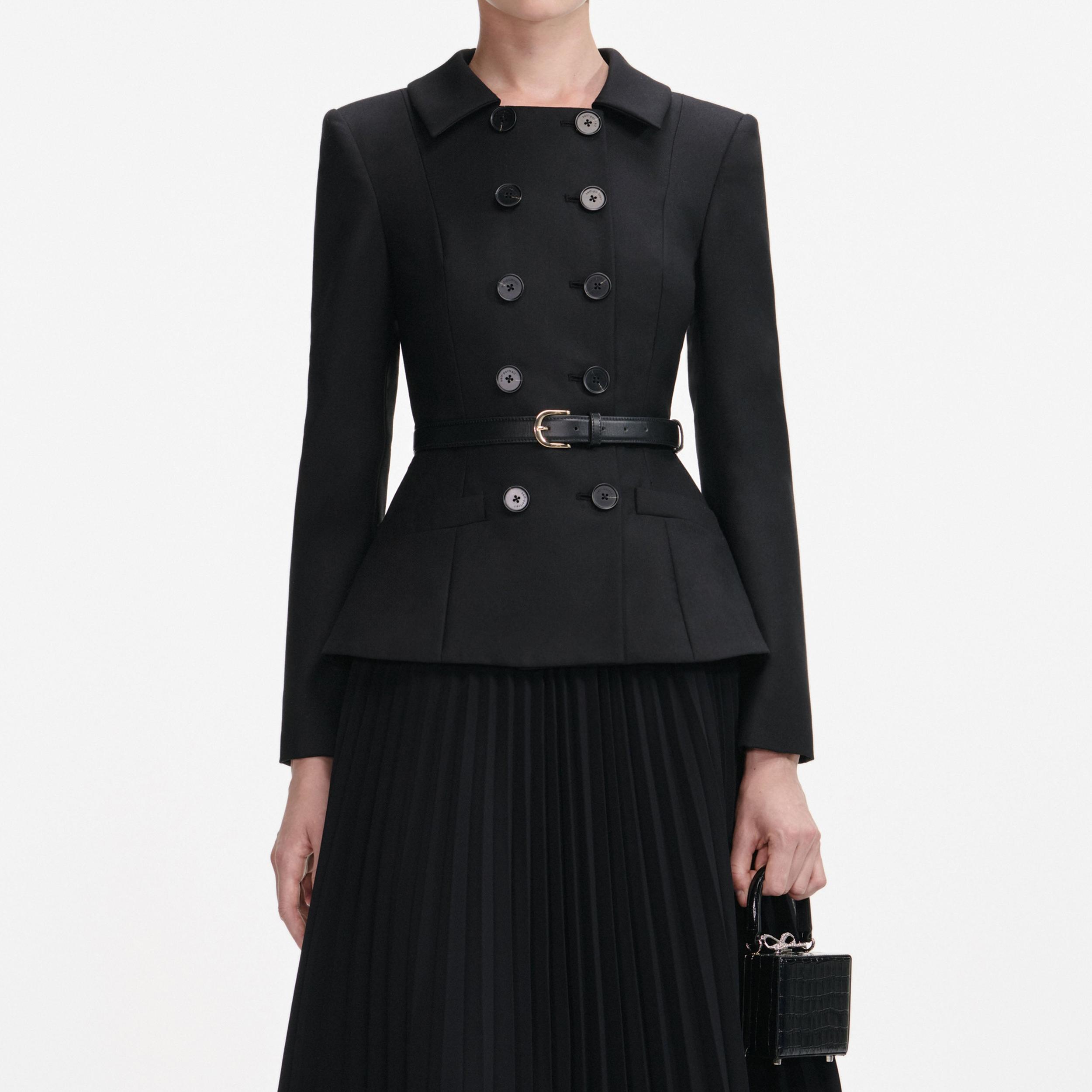 Black Wool Crepe Midi Dress Product Image