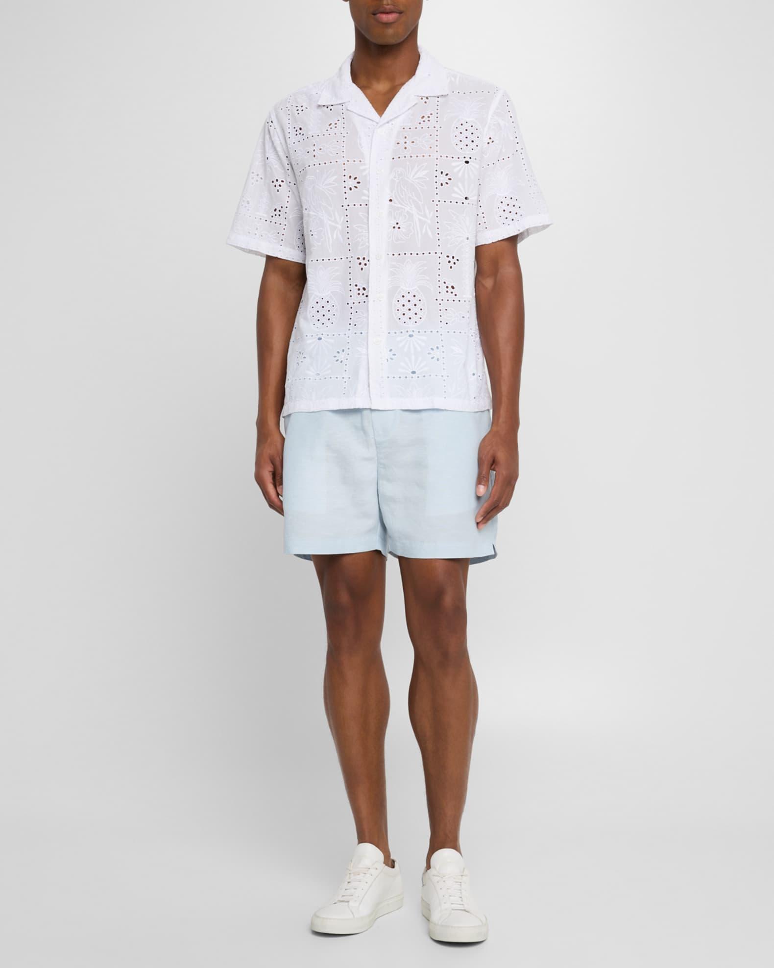 Men's Cotton Embroidered Eyelet Camp Shirt Product Image