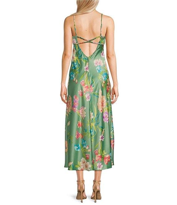 B. Darlin Spaghetti Strap Emma Floral Printed Bodice Midi Dress Product Image
