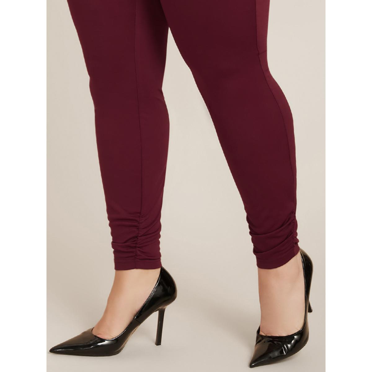 Plus Size Plain Pocket Elastic Waist Ruched Hem Skinny Pants Women Scarlet Office Skinny High Rise Work Pants BloomChic 18-20/2X Product Image