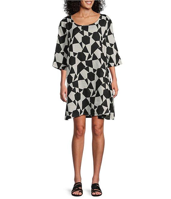 Bryn Walker Light Linen Hopper Prisma Print Scoop Neck Elbow Sleeve Pocketed Shift Dress Product Image