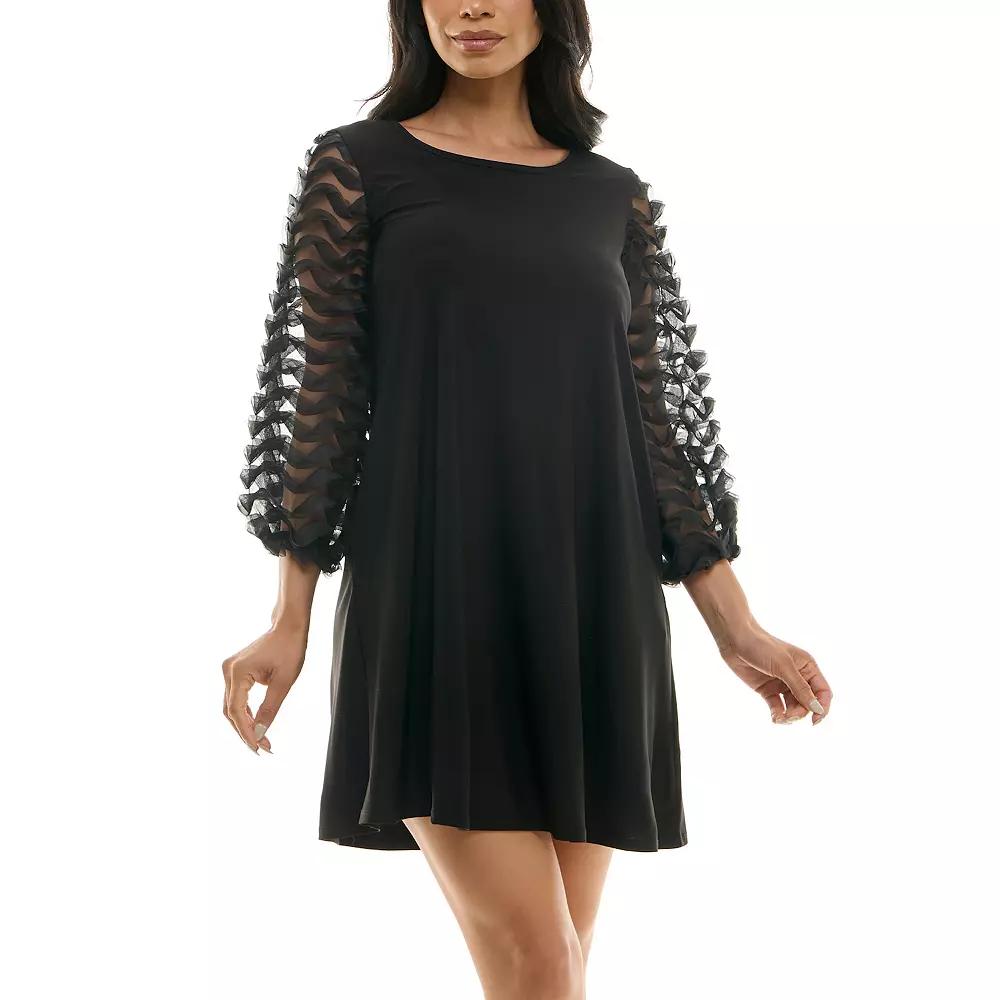 Women's Nina Leonard Mesh Balloon Sleeve Trapeze Dress, Size: Small, Black Product Image