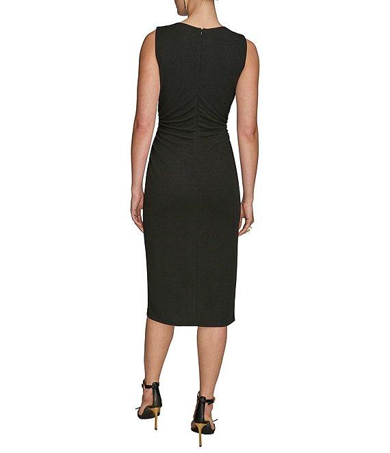 Donna Karan Crepe Jersey Round Neck Sleeveless Drape Waist Hardware Midi Dress Product Image