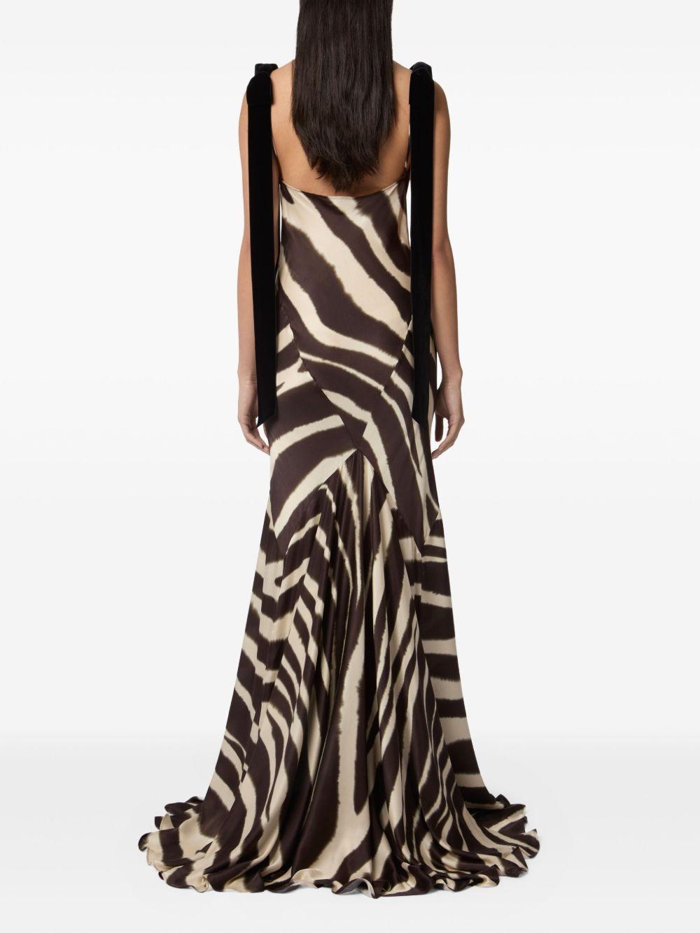 zebra-print velvet-bow maxi dress Product Image