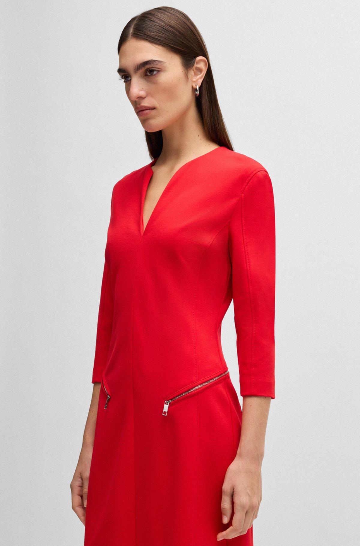 V-neck dress with zipped pockets and cropped sleeves Product Image