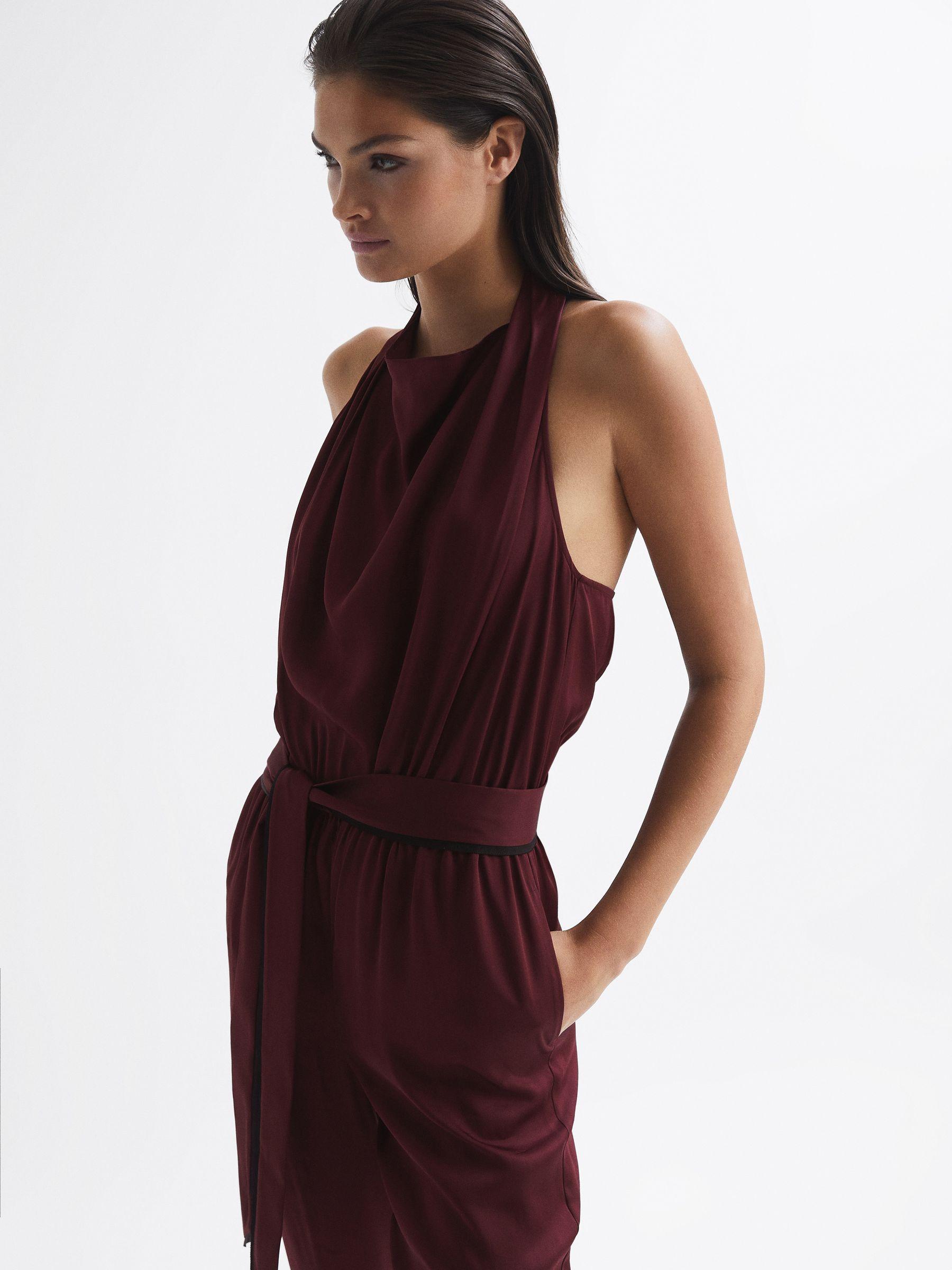 Bow-Back Jumpsuit in Burgundy Red Product Image