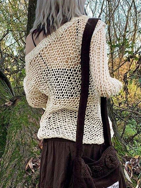 Crochet Hollow Long Sleeve Knit Top Product Image