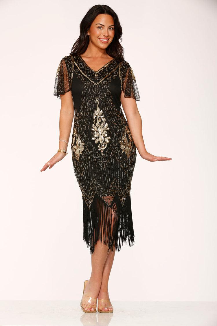 Black & Gold Flapper Dress Product Image