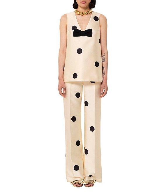 Tara Jarmon Topaze Dotted Duchess Satin V-Neck Sleeveless Bow Top Product Image