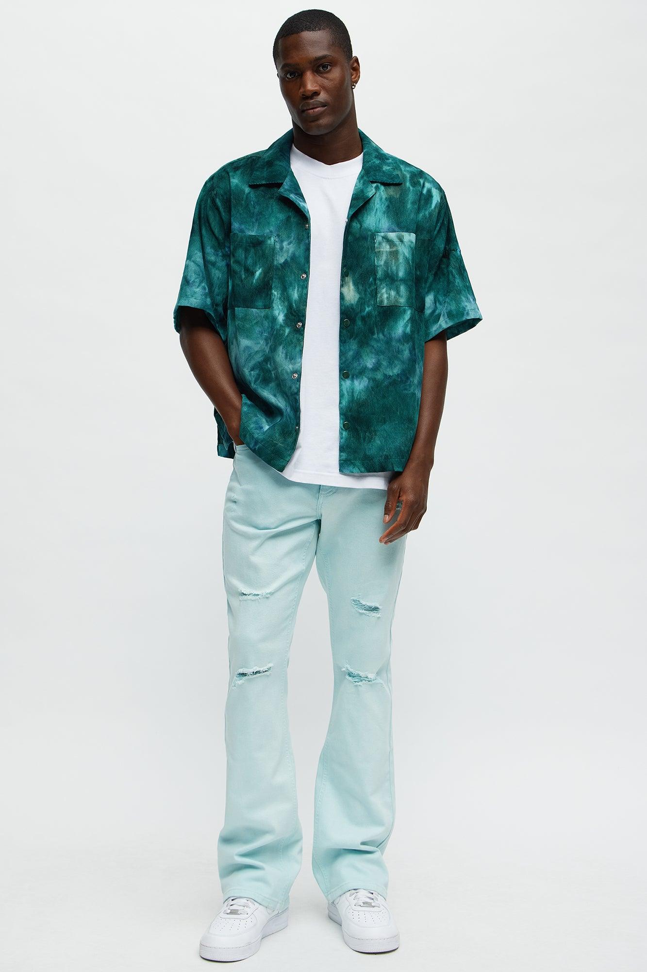 Stacked Skinny Flare Meet Me Halfway Ripped Jeans - Teal/combo Product Image