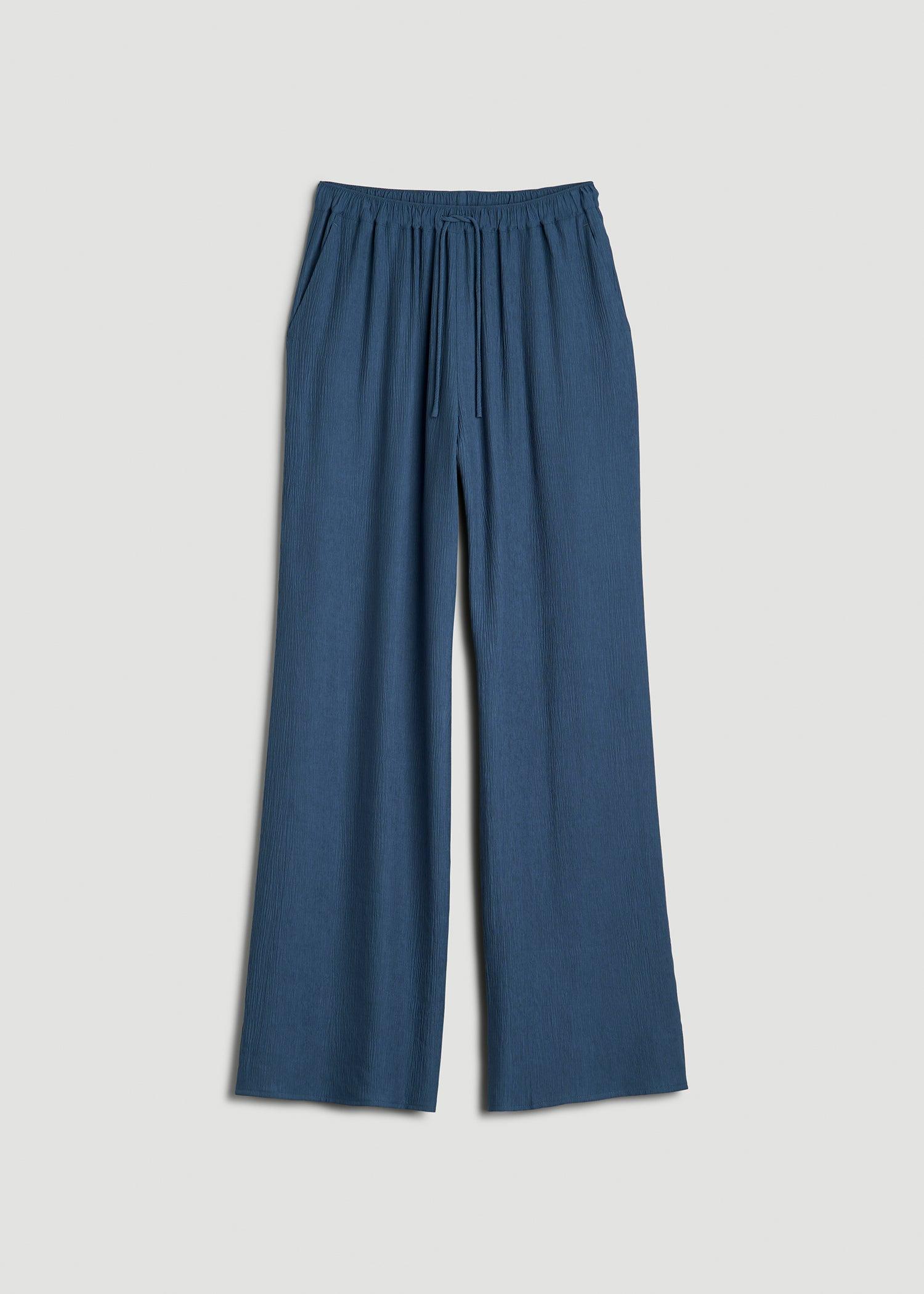 Crinkle Pull-on Wide-leg Pants for Tall Women in Flag Blue Female Product Image