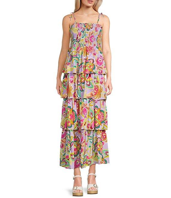 C&V Chelsea & Violet Square Neck Sleeveless Tiered Paisley Print Maxi Dress Product Image