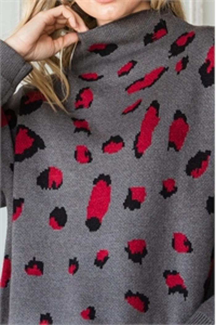 Turtle Neckline Leopard Sweater Product Image