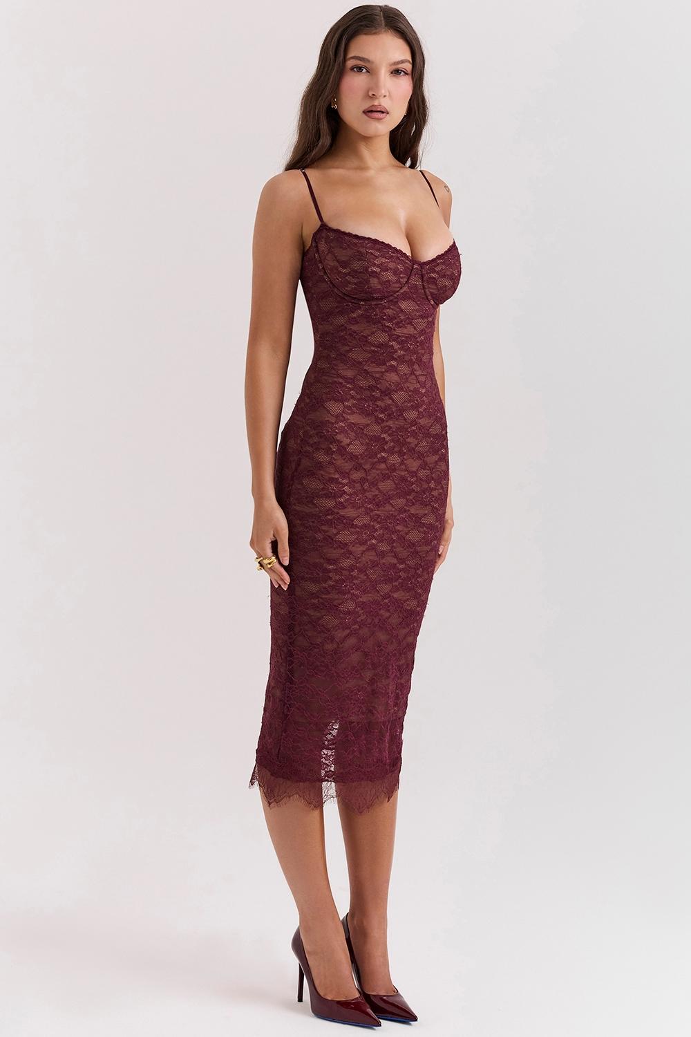Melina  mulberry lace midi dress Product Image