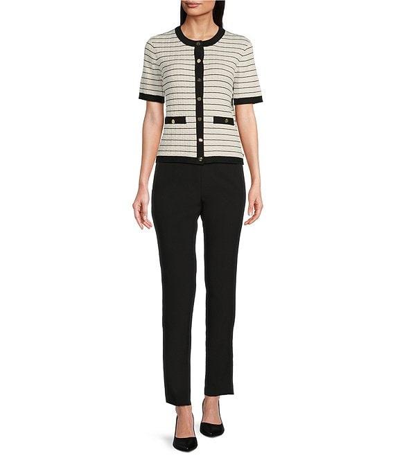 KARL LAGERFELD PARIS Knit Stripe Print Crew Neck Short Sleeve Sweater Product Image