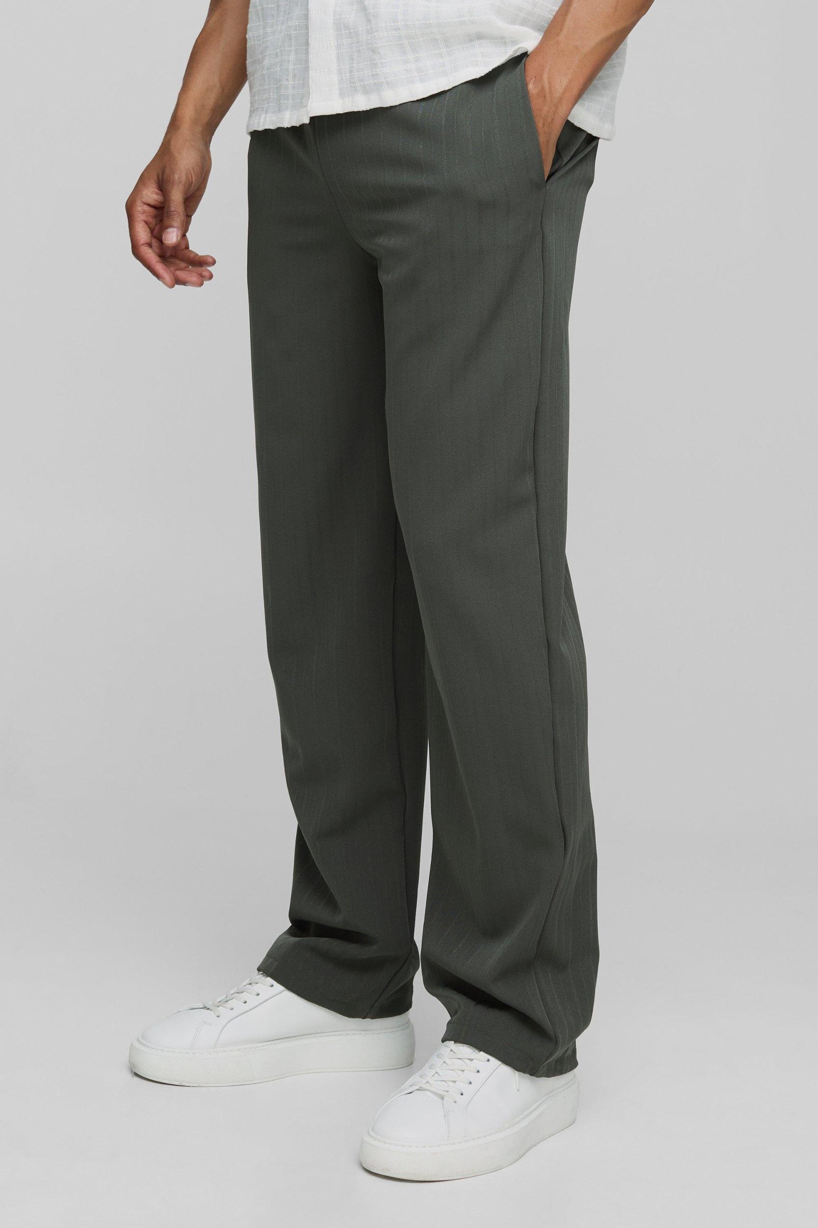 Elasticated Waist Relaxed Fit Textured Smart Trousers | boohooMAN USA Product Image