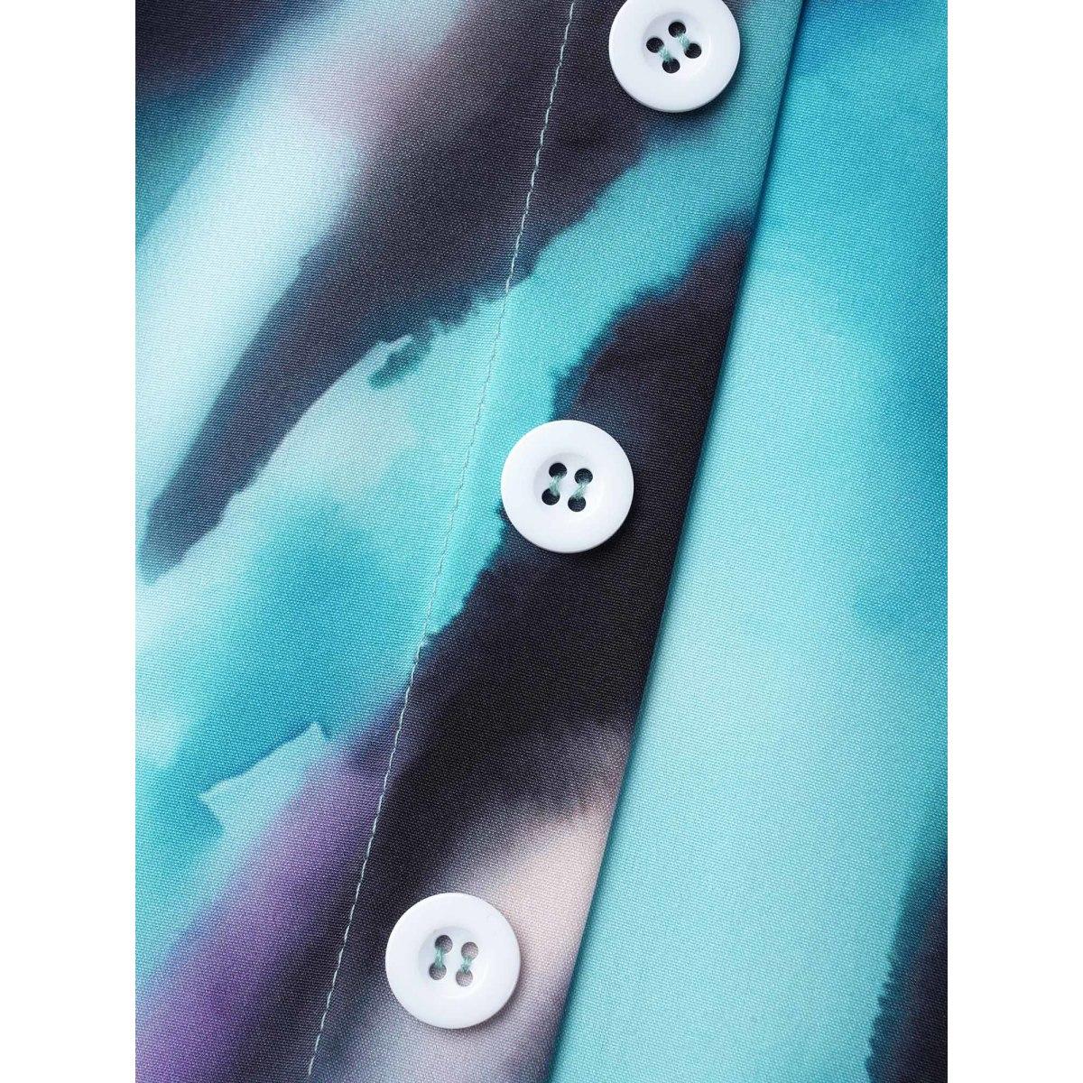 Plus Size Tie-Dye Placket V-Neck Midi Dress Arctic Women Elegant Button V-neck Elbow-length sleeve Curvy BloomChic 22-24/3X Product Image