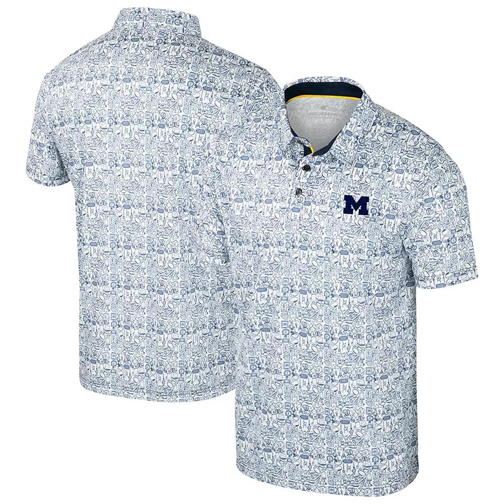 Men's Colosseum Navy/White Michigan Wolverines Big & Tall Allover Polo,  Product Image