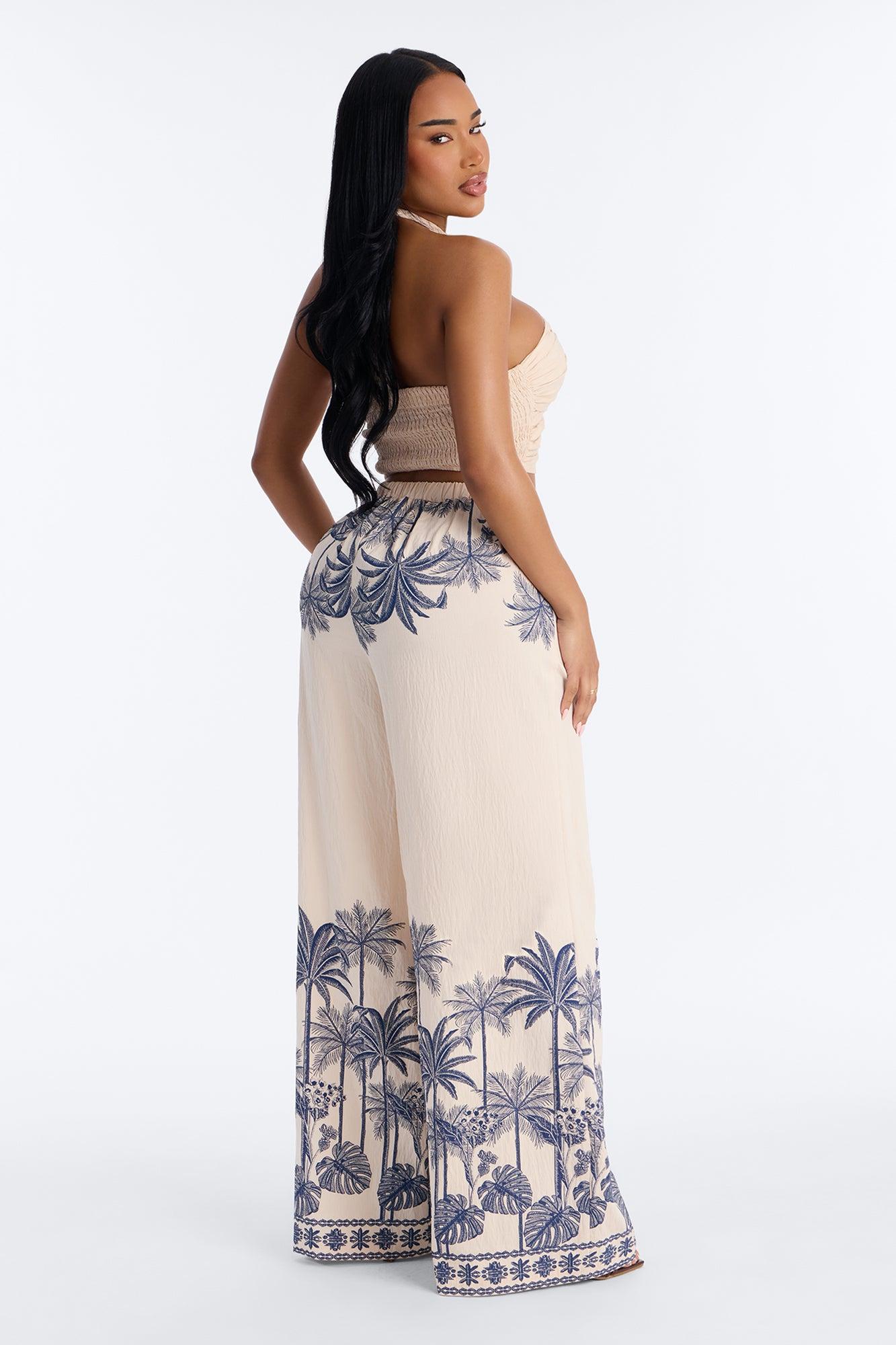 Island Babe Linen Halter Pant Set - Taupe/combo Female Product Image
