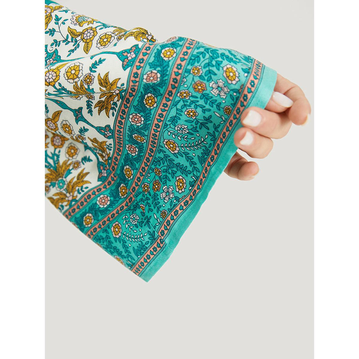 Plus Size Boho Print Flutter Sleeve Open Front Kimono Women Turquoise Casual Printed Loose Dailywear Kimonos BloomChic 18-20/2X Product Image
