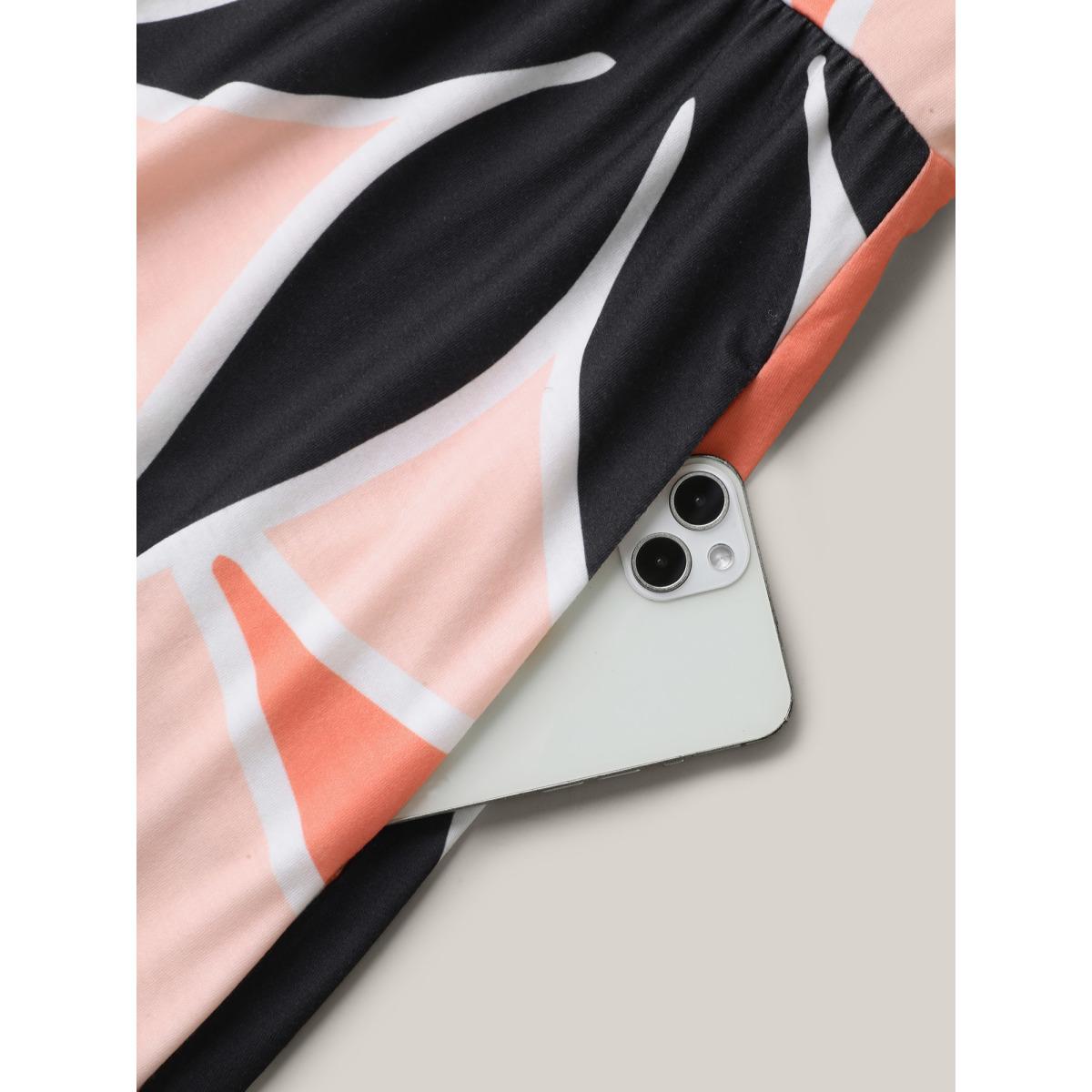 Plus Size Fall Leaf Print Stretchy Waist Placket Midi Dress Multicolor Women Casual Button Knit Dresses Bloomchic 30/6X Product Image