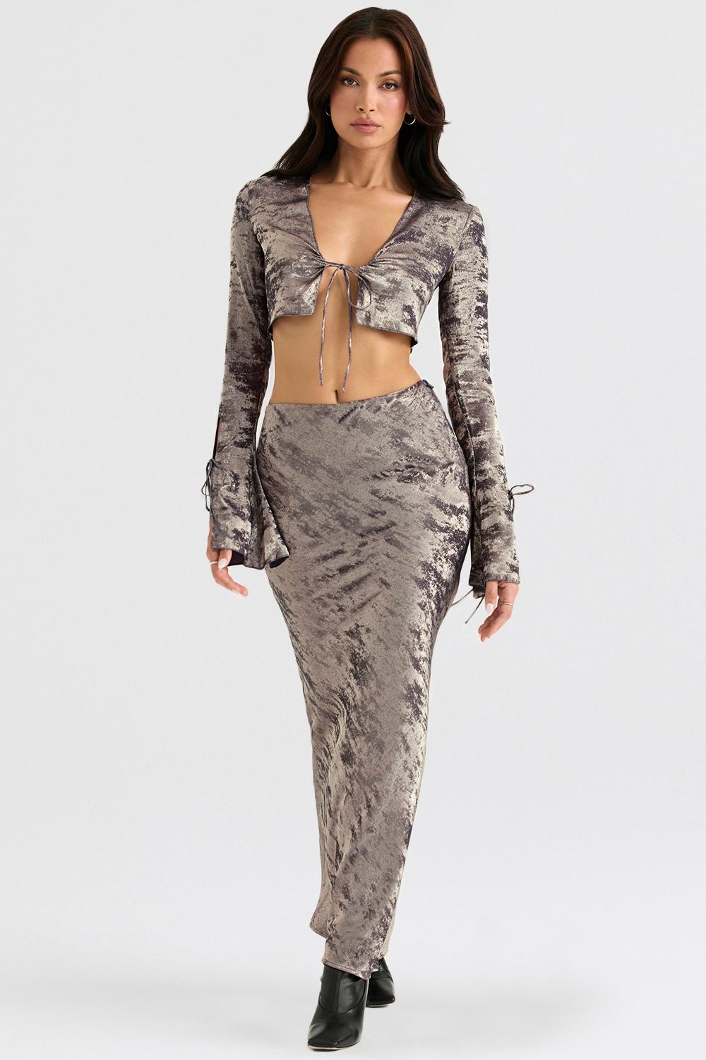 Giulia  pewter shimmer velvet satin top Product Image