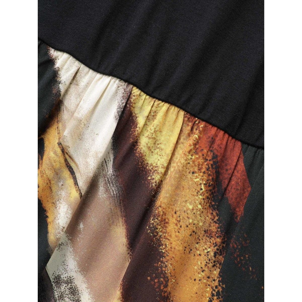 Plus Size V Neck Brush Print Patchwork Dress Black Women At the Office Patchwork V-neck Long Sleeve Curvy BloomChic 14-16/1X Product Image