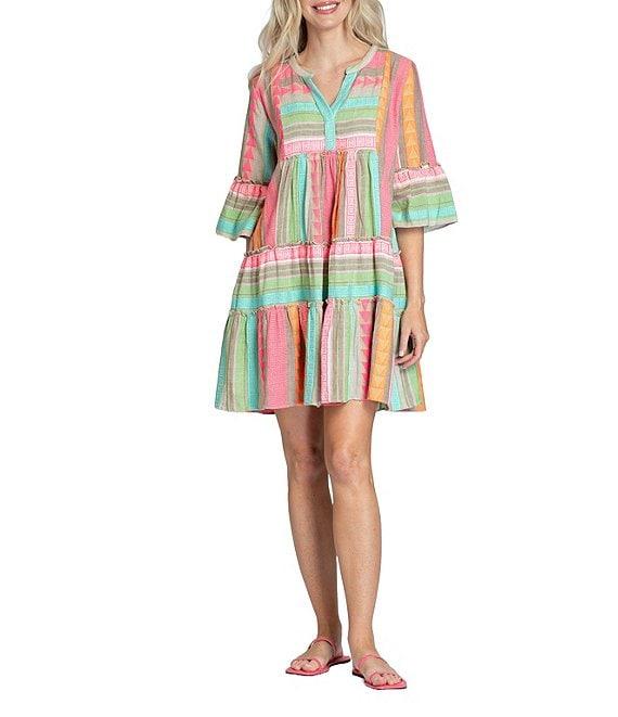 APNY Printed V-Neck 3/4 Flare Sleeve Dress Product Image