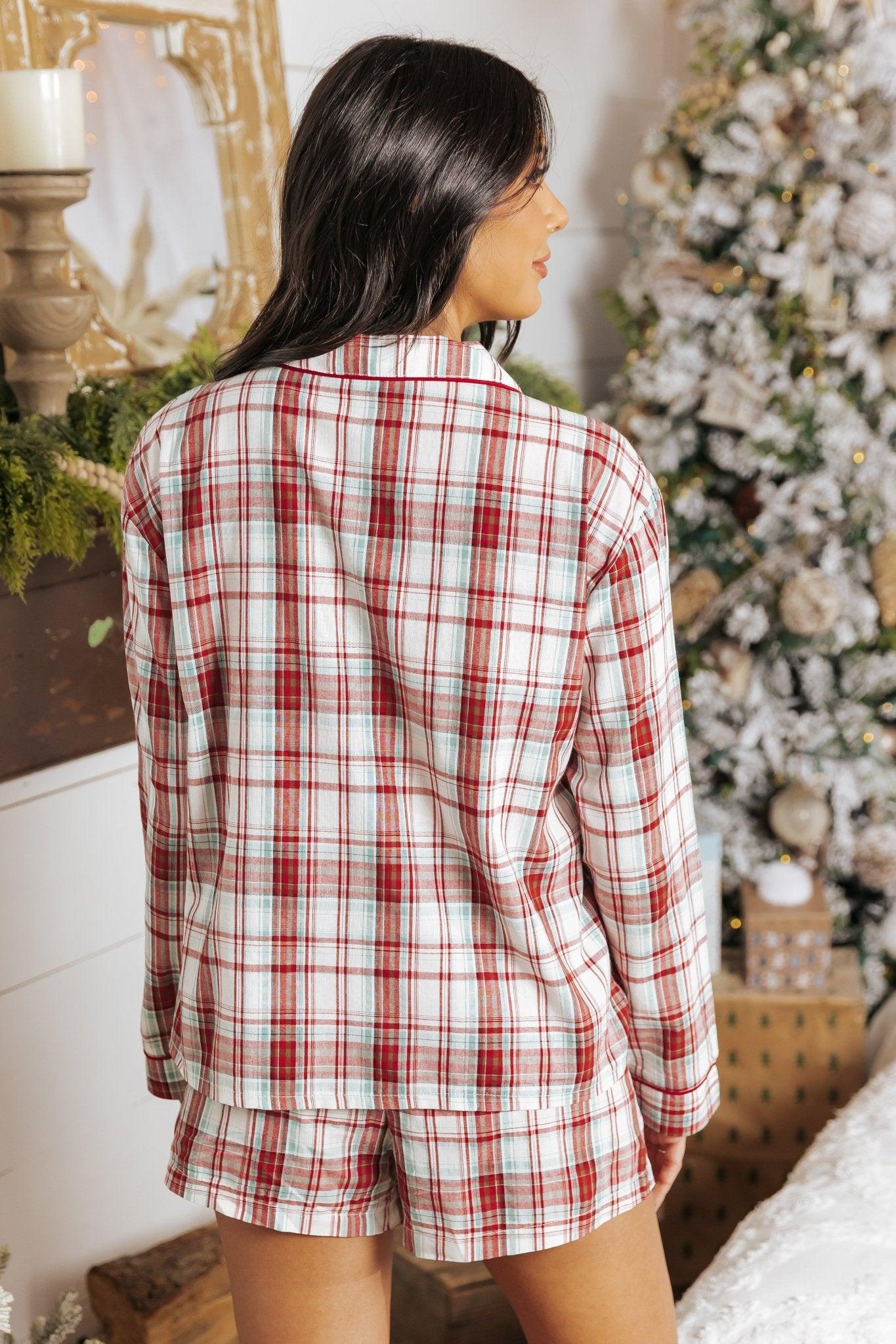 Waking Up Multi Red Plaid Shirt & Shorts Set - FINAL SALE Female Product Image